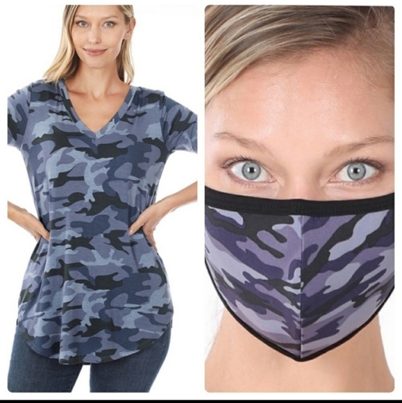 Blue Camo Tee & Matching Mask - Picture 1 of 8